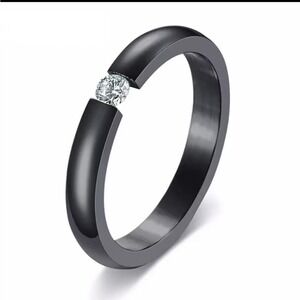 14k Silver Ring over steel CZ‎ Stone 316L Steel Band Minimalist Stacking Ring